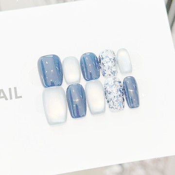 💗秋冬新品💗秋冬新款貓眼半手工穿戴甲顯白藍色甜酷辣妹風學生短款可拆卸貼片