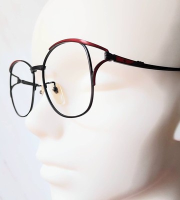 老品全新 霧面紅黑雙色 鈦合金 十字 金屬古董眼鏡 造型別緻 時尚