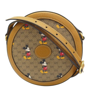 【二手名牌BRAND OFF】GUCCI 古馳 X Disney Round 雙G老花 米奇印花 圓餅 肩背包 603938