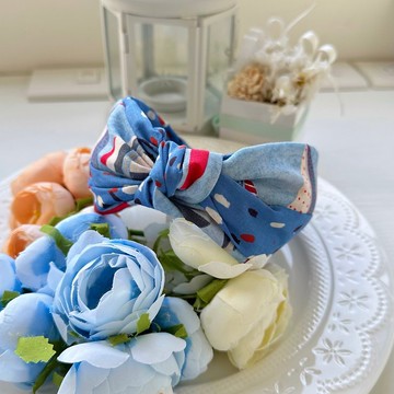 純棉拼布綁結髮箍頭箍髮飾-藍色帆船