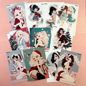 RimaRima 原創貼紙 聖誕復古女孩 貼紙組 Christmas Retro girl 〜りまりま