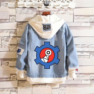 春秋裝無限滑板SK8知念實也動漫印花男女生假兩件外套破洞牛仔服