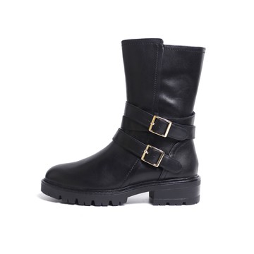 KOKKO騎士率性金屬釦環圓頭短靴黑色