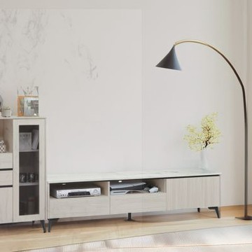文創集 普塔6尺單門二抽電視櫃(耐磨仿石紋桌面板)-180x40x46cm免組