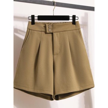 大碼秋季寬松外穿闊腿毛呢短褲女胖mm顯瘦高腰a字遮肉氣質休閑褲