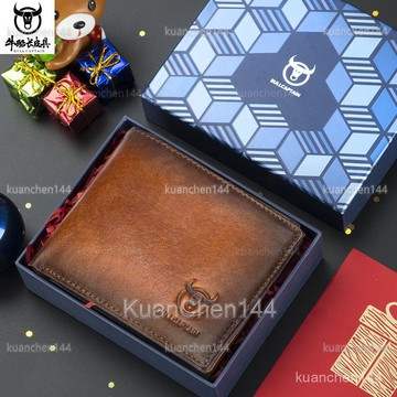 男士皮夾 男錢包 真皮皮夾 真皮零錢包 男士錢包 牛船長真皮男士錢包複古短款防盜刷多卡位相冊潮流新款駕駛證錢夾