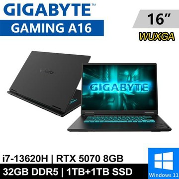 技嘉 GAMING A16 CWHI3TW894SH-SP5 16吋 黑(i7-13620H/16G+16G/1TB+1TB/RTX5070)特仕機