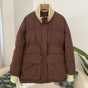 【巴黎精品】現貨+預購 頂級真羽絨外套白鴨絨外套羽絨衣秋冬大碼休閒女裝-針織立領收腰女外套5色a1ld36