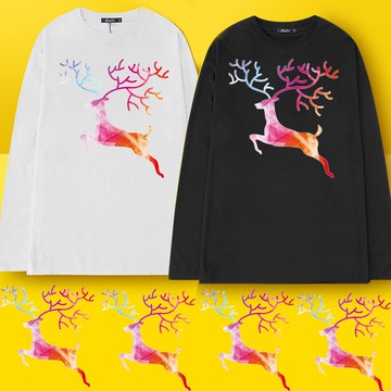 台灣製造 純棉長袖 現貨不用等 情侶裝  情侶T 粉彩繽紛麋鹿【YCL247】 快速出貨 團體服裝