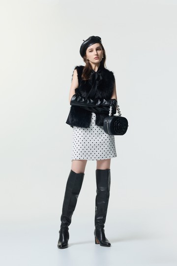 小香風波點印花短洋裝