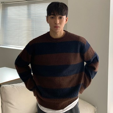 正韓條紋質感配色馬海毛針織上衣 3色 YUPPIE 現貨優惠商品
