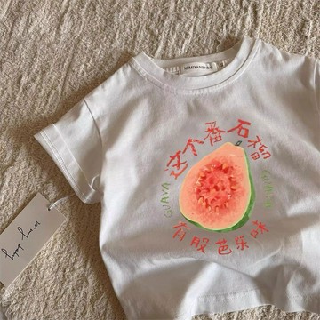 台灣出貨卡通趣味印花洋氣短袖T恤男童女童夏季新款百搭設計小衆純棉上衣t女童短袖上衣 短袖上衣 潮T純棉T恤透氣兒童上衣