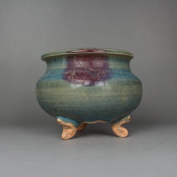 北宋鈞窯 藍釉一點紅香爐 古董古玩仿古陶瓷器收藏 復古擺件