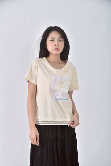 (L) fashion magic棉質純棉杏色短袖上衣