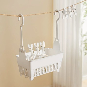 懸掛式多用途晾衣夾收納籃-3入 單一規格