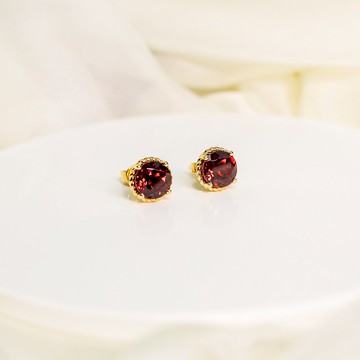 【PurpleMay Jewellery】純18K金天然紅石榴石耳釘 - E047