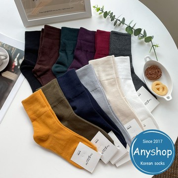 Anyshop韓國襪 素色反折襪 素色襪 秋冬款 反折襪 女孩襪子 素色中筒襪 韓襪 韓國襪 韓國女襪 12502