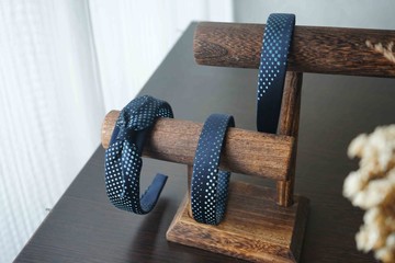 古董領帶改製手工髮箍-日本銀座TAYA田屋-電子-深藍-寬/窄蝴蝶結