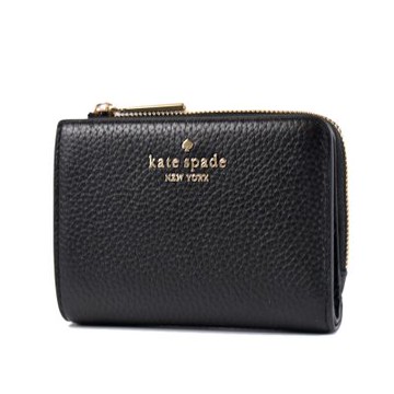 KATE SPADE Lena L型拉鍊袋荔枝紋釦式短夾-黑色