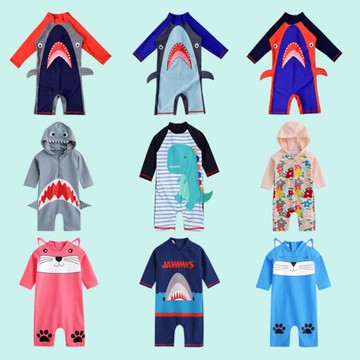 兒童泳衣韓國男童中小童連體鯊魚防曬速干嬰兒小童寶寶01-3歲長袖