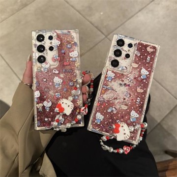 粉色流沙滿屏KT貓適用三星S25Ultra手機殼S23Ultra磁吸保護套S24+硅膠軟殼S23防摔殼S22卡通女款S22Ultra全包