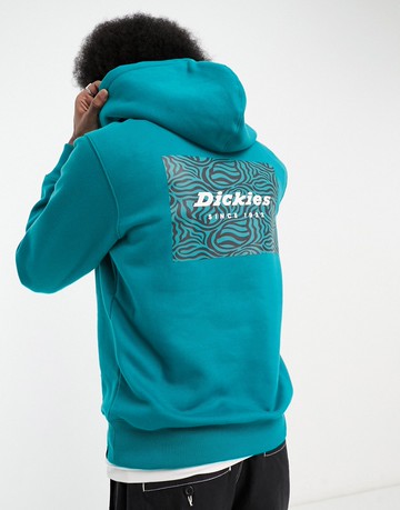 Dickies clackamas back print box logo hoodie in teal-Blue