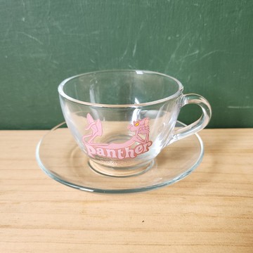 【北極二手雜貨】早期 粉紅豹 玻璃杯盤組