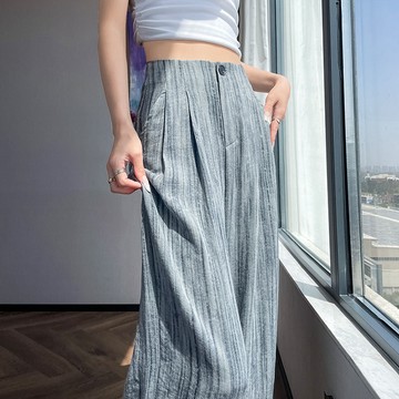扎染冰絲亞麻闊腿褲女 三色實拍 S-2XL 寬鬆顯瘦直筒褲 薄款休閒褲 拖地褲 闊腿寬褲 鬆緊腰夏天褲子 夏天女裝