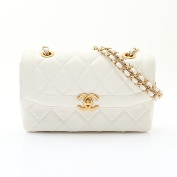 CHANEL 香奈兒 Mini CC Flap 鍊帶 肩背包 白色 菱格紋羊皮 金扣 【二手名牌BRAND OFF】