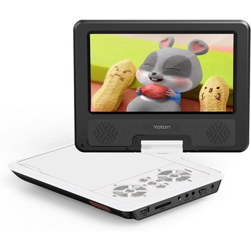 【日本代購】YOTON 9.5 吋便攜式 DVD 播放器｜7.5 吋可旋轉螢幕｜內建電池 4-6 小時續航｜車載＆兒童適用｜白色