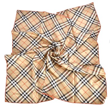 BURBERRY經典格紋絲質方巾90cm(卡其橘)089571｜GoBrand購名牌