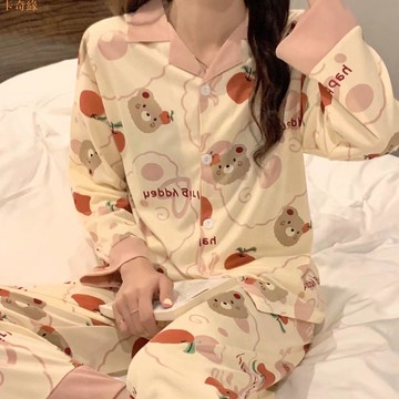 春秋款睡衣女ins風長袖春秋季開衫睡衣女學生卡通甜美寬松家居服