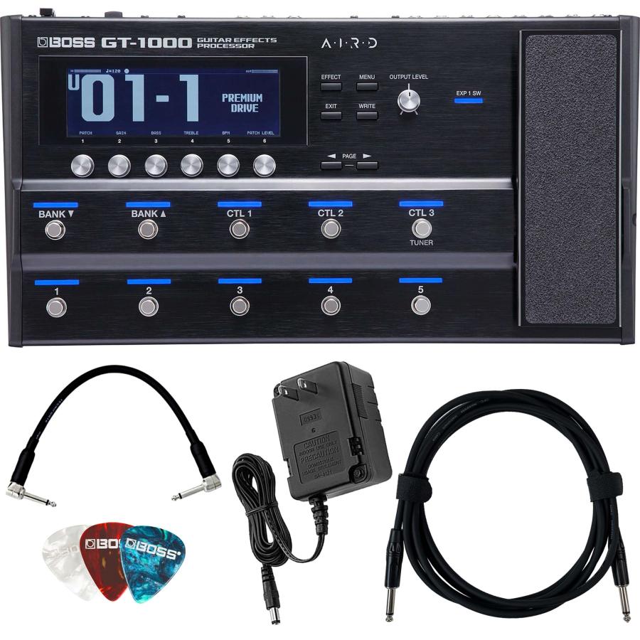 Boss GT-1000 Guitar Effects Processor Bundle with Power Supply, Instrument Cable, Patch Cable, and Picks