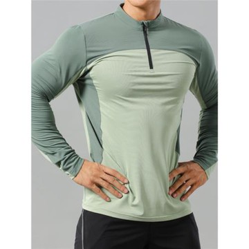 跑步運動速干衣男吸濕排汗緊身衣立領長袖T恤半開拉鏈籃球訓練服