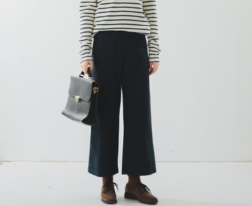 【普魯士】法式復古/棉質彈性闊腿褲