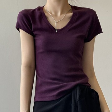 【米蘭精品】現貨+預購 法式短袖T恤短襯衫上衣親膚透氣美式休閒女裝-修身顯瘦女上衣7色74ma43