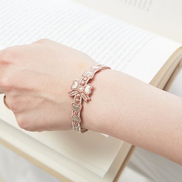 【禮物】Aurora蝴蝶蕾絲捷克水晶 純銀手鍊/手環-奶茶+可可