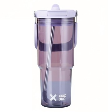 XIAO DAO 手提透明吸管杯  紫色  900ml  1個