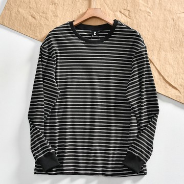 雙面德絨日系條紋長袖上衣 / 男女皆可穿 / 保暖恆溫發熱衣 / 5色 / M-3XL【QTJBY2428】