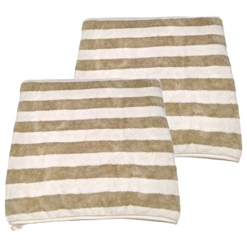FANCY LIFE 珊瑚絨浴巾 140*70cm  卡其白條紋  2條
