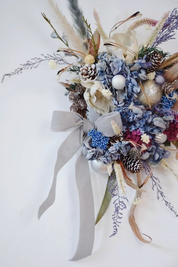 藍紫色古典繡球聖誕花圈