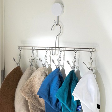 日本霜山 304不鏽鋼一字型纖形內衣/襪子晾曬架(6夾)-3入