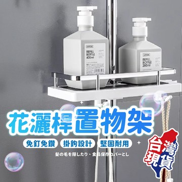 【現貨 免運！浴室置物架】304不鏽鋼收納架 浴室 免打孔 浴室收納架 可升降調節 掛鉤 無痕置物架 淋浴花灑桿置物架