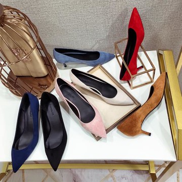 單鞋女黑色絨面尖頭高跟鞋女貓跟3公分小跟鞋舒適百搭5cm工作鞋女