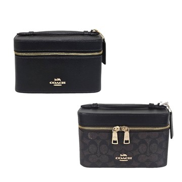 【COACH】經典馬車LOGO手提化妝包(黑色/贈原廠防塵袋紙袋)