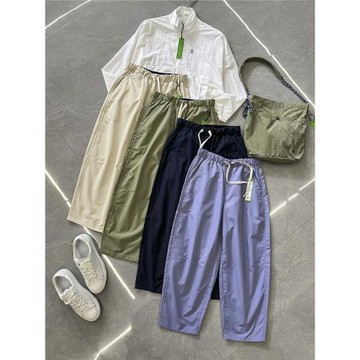 超好看低飽和度色系女寬松機能戶外矩陣網格防潑水休閑寬松九分褲