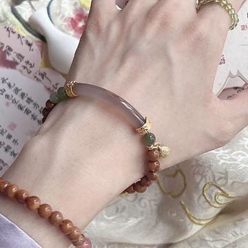 新中式國風復古串珠拚接半鐲手鍊女禪意單圈古風手飾小衆設計新款