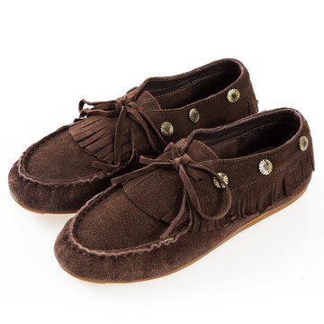 G.Ms. 牛麂皮綁帶流蘇休閒豆豆鞋-咖啡