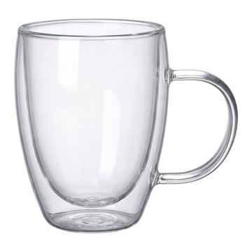 耐熱雙層玻璃馬克杯 圓潤杯口 隔熱防燙 350ml  透明色  1個