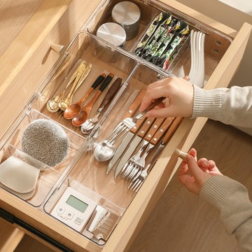 透明抽屜可伸縮收納盒帶隔板整理盒廚房餐具分類儲物化妝品分格盒 收納架 置物架
